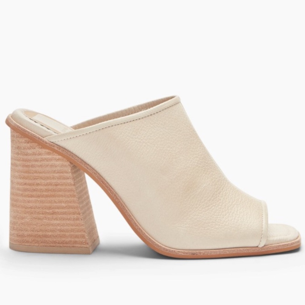 Dolce Vita Cream Leather Open-Toe Mule Heels